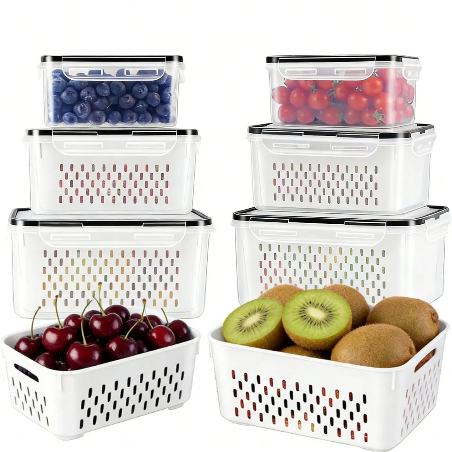 Stackable Fridge Organizer Containers – BPA-Free Produce Storage Bins with Removable Colander