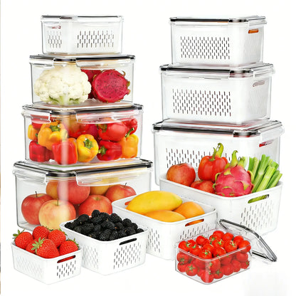 Stackable Fridge Organizer Containers – BPA-Free Produce Storage Bins with Removable Colander