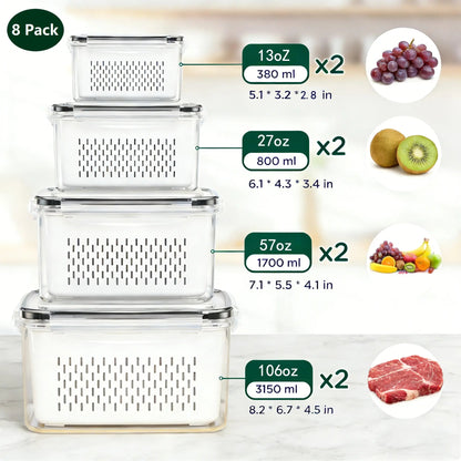 Stackable Fridge Organizer Containers – BPA-Free Produce Storage Bins with Removable Colander