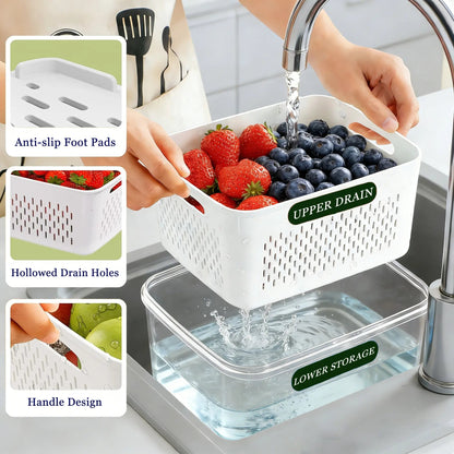 Stackable Fridge Organizer Containers – BPA-Free Produce Storage Bins with Removable Colander