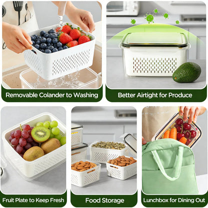 Stackable Fridge Organizer Containers – BPA-Free Produce Storage Bins with Removable Colander