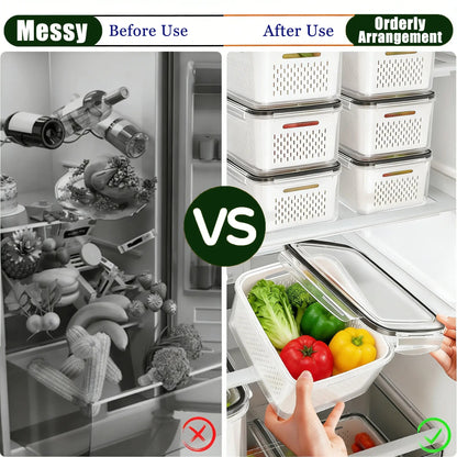 Stackable Fridge Organizer Containers – BPA-Free Produce Storage Bins with Removable Colander