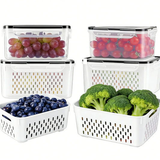 Stackable Fridge Organizer Containers – BPA-Free Produce Storage Bins with Removable Colander