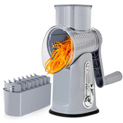 5-in-1 Cheese Grater with Handle – Rotary Vegetable Cutter with Stable Suction Base