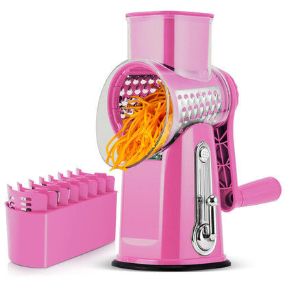 5-in-1 Cheese Grater with Handle – Rotary Vegetable Cutter with Stable Suction Base