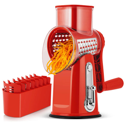 5-in-1 Cheese Grater with Handle – Rotary Vegetable Cutter with Stable Suction Base