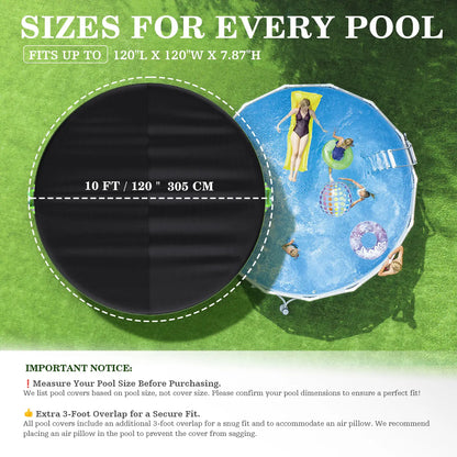 Round Above Ground Pool Cover – UV Resistant Solar Tarp with Windproof Ropes, Reflective Strips & Debris Protection