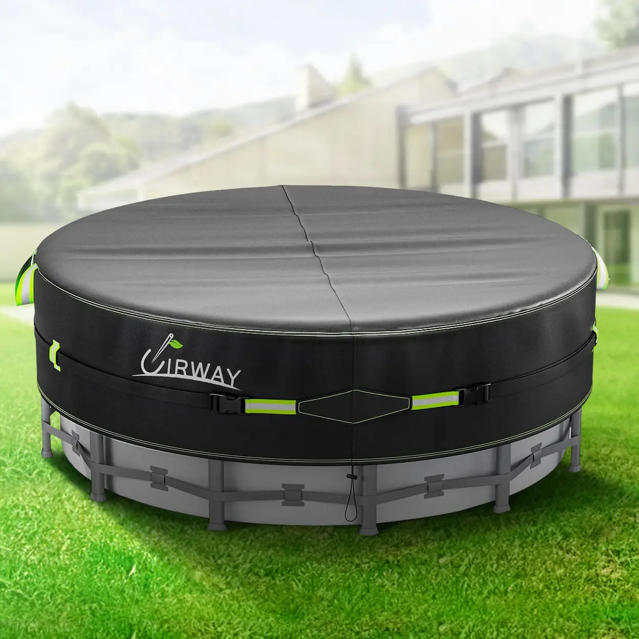 Round Above Ground Pool Cover – UV Resistant Solar Tarp with Windproof Ropes, Reflective Strips & Debris Protection