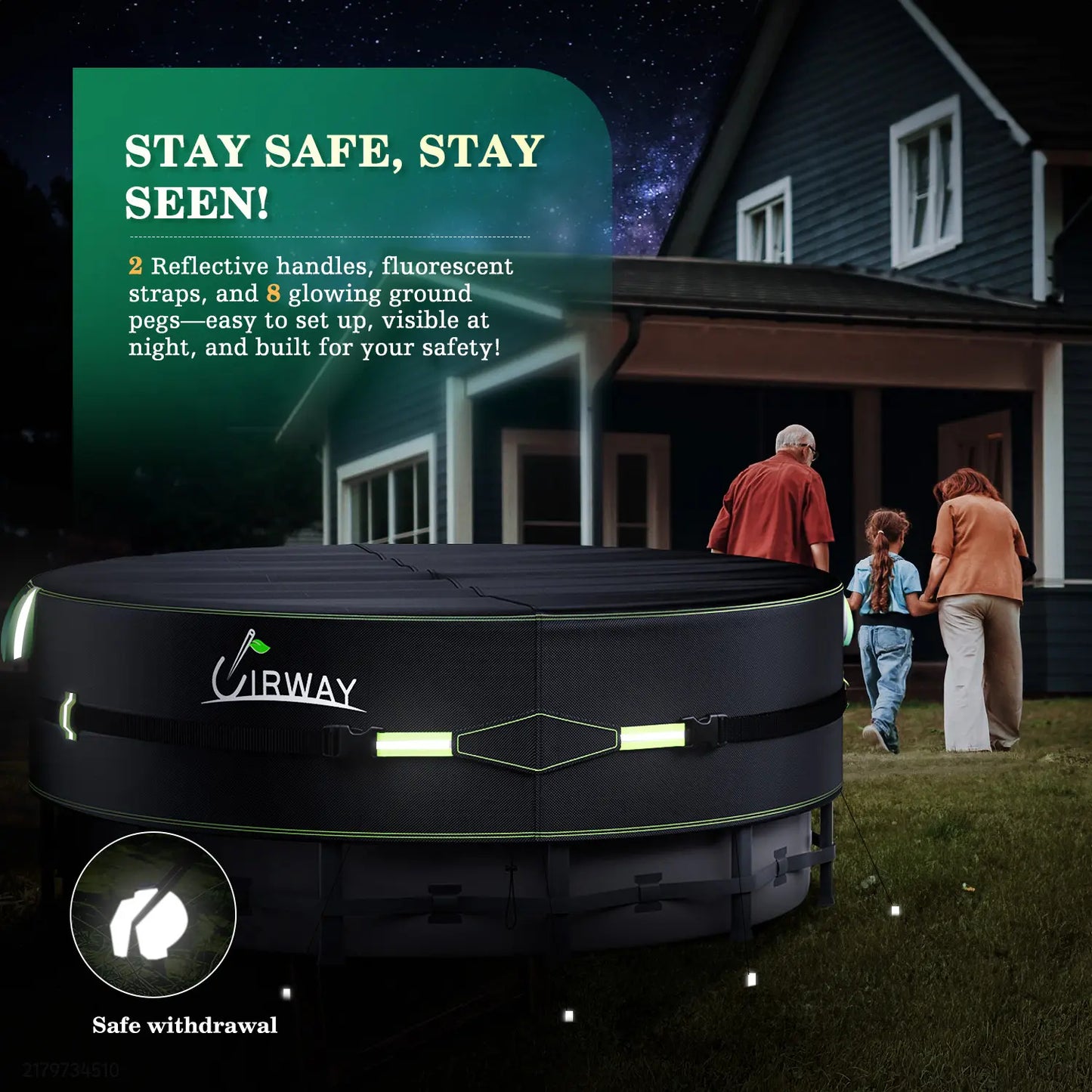 Round Above Ground Pool Cover – UV Resistant Solar Tarp with Windproof Ropes, Reflective Strips & Debris Protection