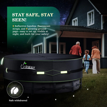 Round Above Ground Pool Cover – UV Resistant Solar Tarp with Windproof Ropes, Reflective Strips & Debris Protection