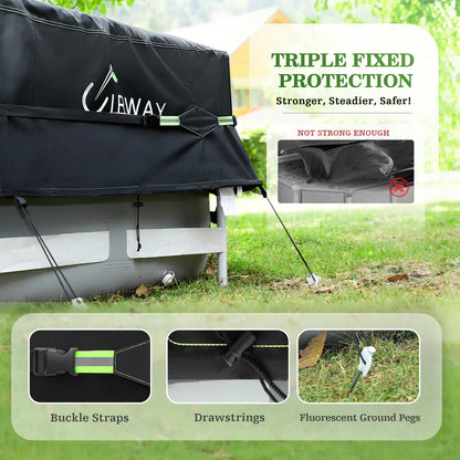 Round Above Ground Pool Cover – UV Resistant Solar Tarp with Windproof Ropes, Reflective Strips & Debris Protection