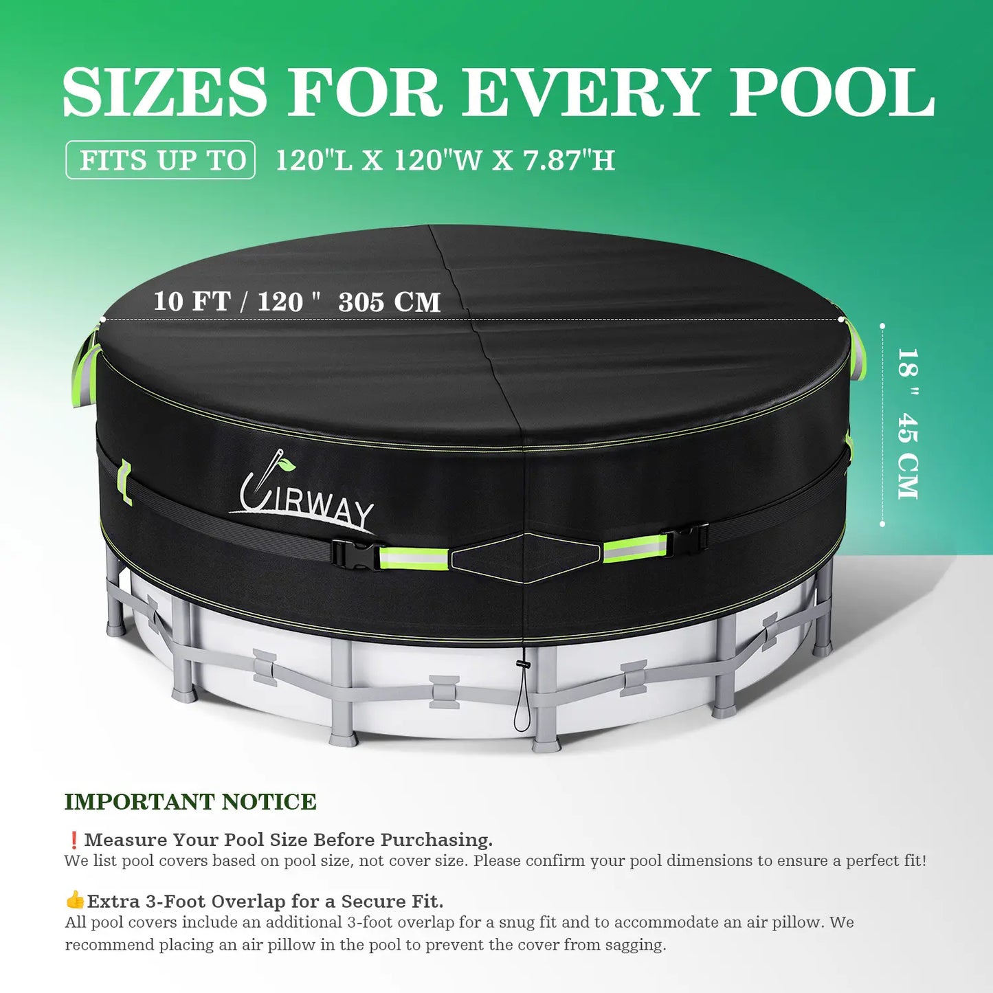 Round Above Ground Pool Cover – UV Resistant Solar Tarp with Windproof Ropes, Reflective Strips & Debris Protection