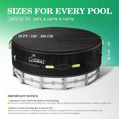 Round Above Ground Pool Cover – UV Resistant Solar Tarp with Windproof Ropes, Reflective Strips & Debris Protection