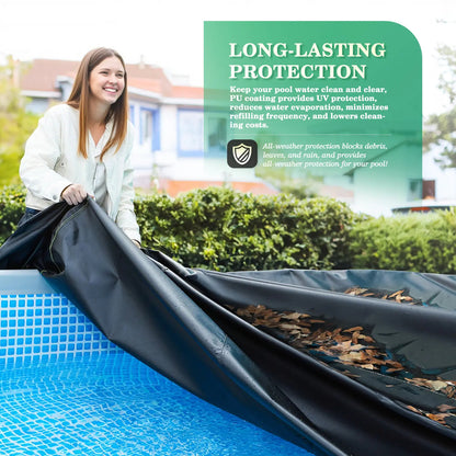 Round Above Ground Pool Cover – UV Resistant Solar Tarp with Windproof Ropes, Reflective Strips & Debris Protection