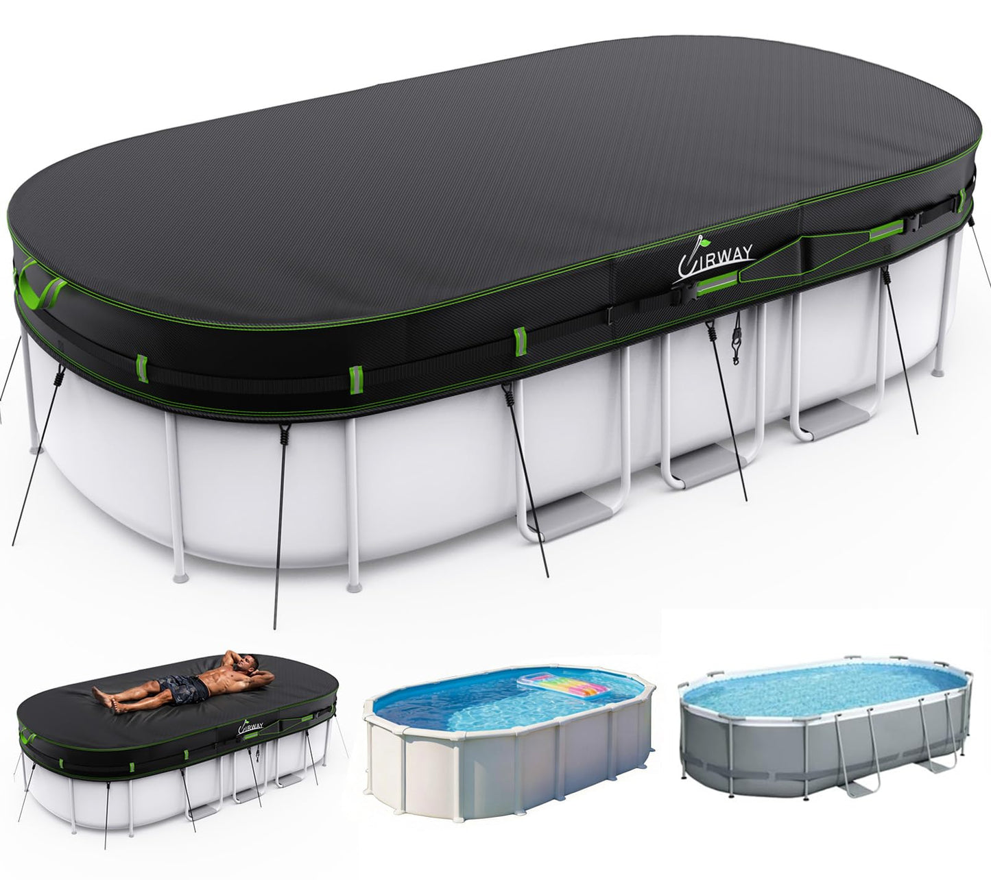 Round Above Ground Pool Cover – UV Resistant Solar Tarp with Windproof Ropes, Reflective Strips & Debris Protection