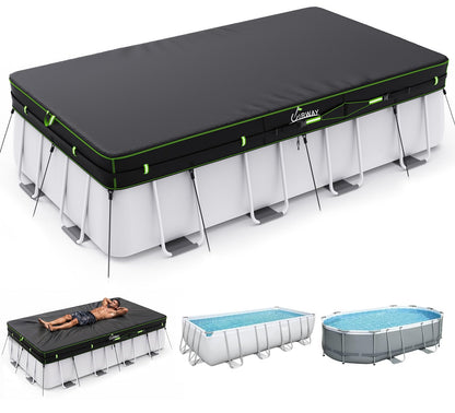 Round Above Ground Pool Cover – UV Resistant Solar Tarp with Windproof Ropes, Reflective Strips & Debris Protection