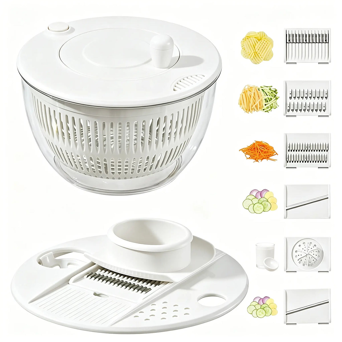 3-in-1 Salad Spinner with 5-Blade Slicer – 5.3 Qt Vegetable Washer, Strainer & Kitchen Prep Bowl