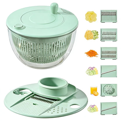 3-in-1 Salad Spinner with 5-Blade Slicer – 5.3 Qt Vegetable Washer, Strainer & Kitchen Prep Bowl